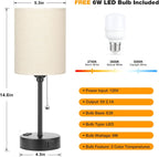 Beige Small Lamps 3 Levels Brightness - 2700K 3500K 5000K Bedside Lamps with USB C and A Ports, Pull Chain Table Lamps with AC Outlet, Nightstand Lamps with Black Metal Base for Bedroom Kids Reading