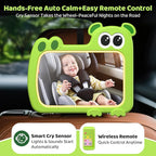 2-in-1 Baby Car Mirror with Lights & Soft Sounds, Cry Detector, Clear Night View, 360° Rotation, Shatterproof, Rear Facing Baby Car Seat Mirror with Remote Control, Perfect Baby Shower Gifts (Green)