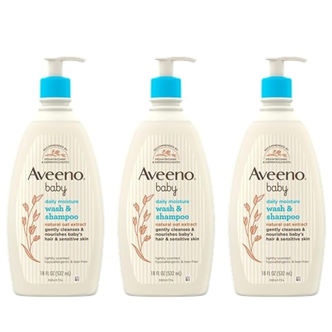 Aveeno Baby Gentle Body Wash & Shampoo with Natural Oat Extract, Tear-Free, Paraben-Free & Phthalate-Free Formula for Baby’s Sensitive Hair & Body, Lightly Scented, 18 fl. oz, 3 Pack