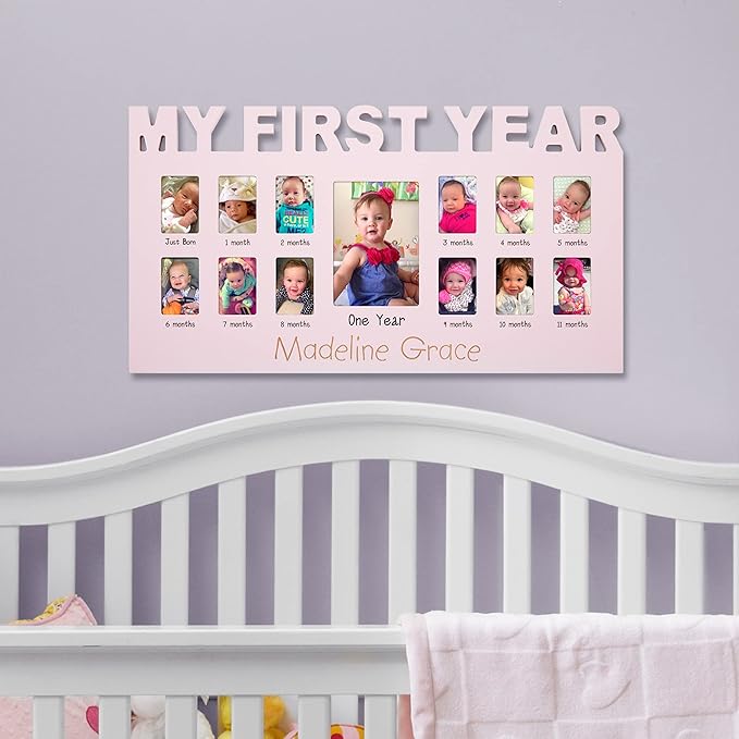 Let's Make Memories Personalized Baby's First 12 Months Photo Frame- New Parents- Newborn- Nursery - Blue