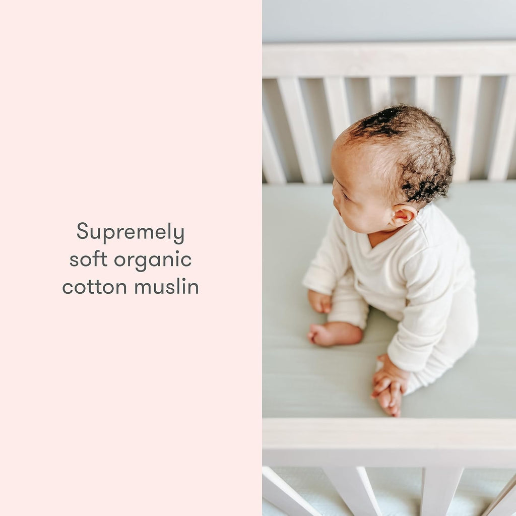 Newton Baby Mini Crib Fitted Sheets (2-Pack) | Organic Muslin Cotton, Ultra Breathable & Soft Baby Sheets, Machine Washable Baby Mattress Sheets, Fits Any Mini Sized Crib 24" x 38", Sage