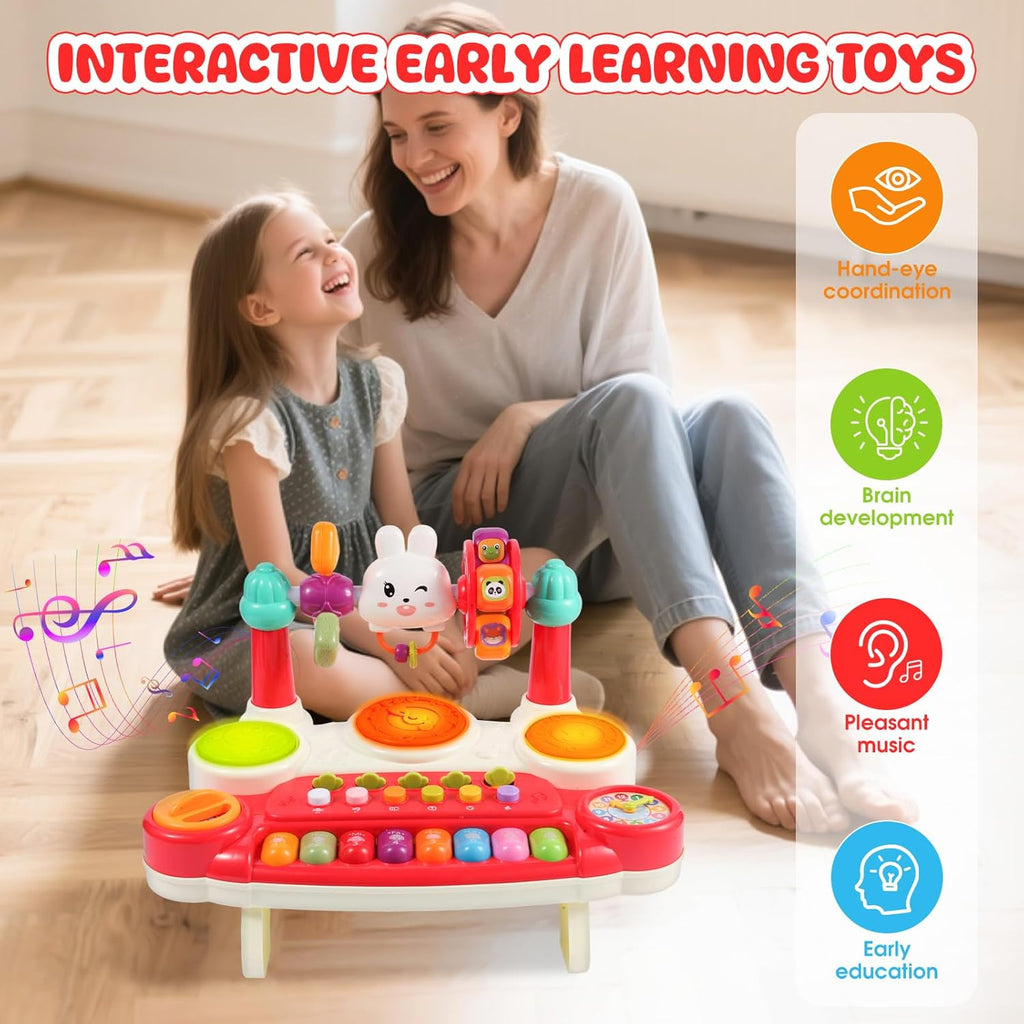 Baby Educational Musical Toys for 18-24 Months Toddlers 2 3 4 5 6 Years Old Boys Girls, Interactive Early Learning Toy for Kids Piano Drum Set Montessori Toys Christmas Birthday Gifts Red