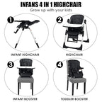 INFANS 4 in 1 High Chair–Booster Seat, Convertible Highchair w/Adjustable Height and Recline,Removable Tray,DetachableCushion, Installation-Free,Simple Fold for Baby, Infant& Toddler
