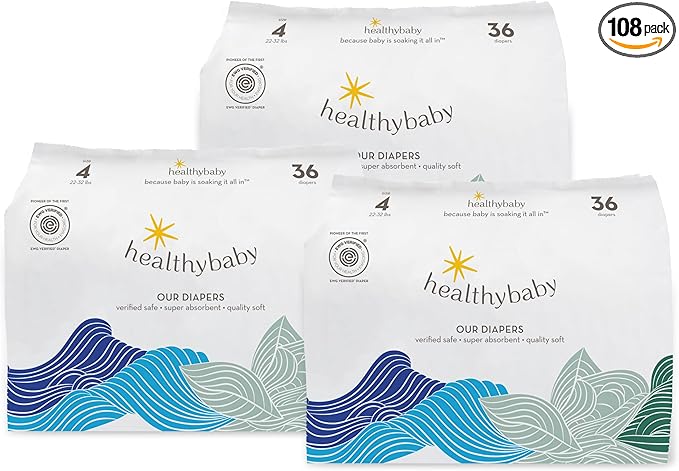 Our Diapers | EWG Verified Safe & Plant-Based Diapers | Leak Protection | Soft Organic Cotton Shell | Chlorine-Free Diaper for Sensitive Skin | Size 4 (22-32 lbs) 108 Count