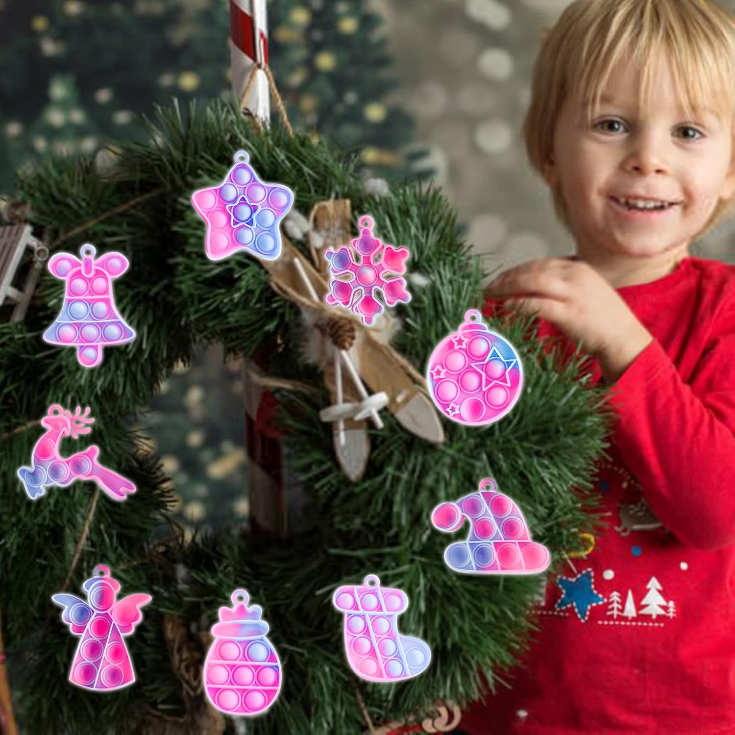 36Pcs Christmas Mini Keychain Bubble Squeeze Sensory Fidget Toys, Valentines Day Gifts for Kids Mini Fidg et Toys for Kids Adults Best Gift for Children's Party Favor