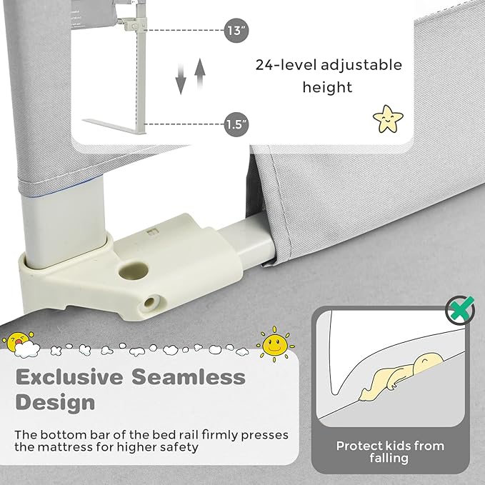 HONEY JOY Bed Rail for Toddlers, 57-in Extra Long, Portable Safety Bed Guardrail w/Side Pocket, Baby Bed Rail Guard, Fit King & Queen Full Twin Size Bed Mattress (57 INCH, Gray)