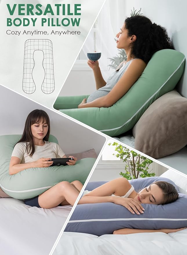 QUEEN ROSE Pregnancy Pillows, Soft Cotton U Shaped Body Pillow for Sleeping, Maternity Pillow for Pregnant Women, Green