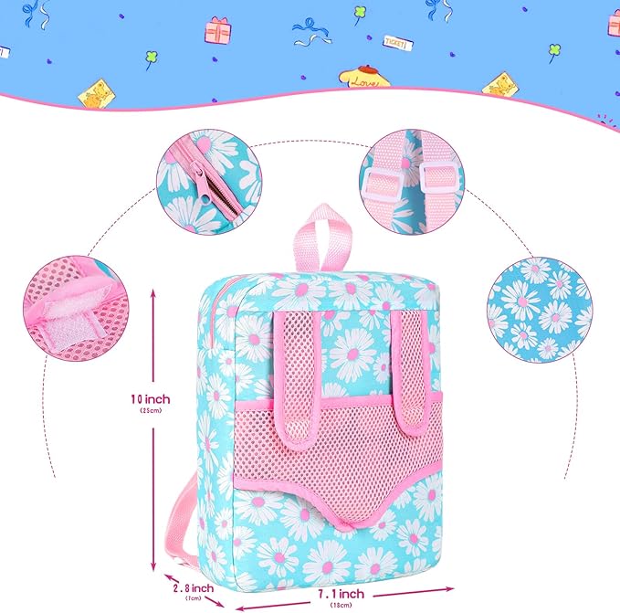 12" Girls Baby Doll Daisy Theme Backpack Carrier Playset,12 Inch Reborn Baby Dolls With Accessories And Clothes Set Toy Stuffs Pink Hanky Diaper Bottle Nipple And Gifts For Baby Toddler Age 3+
