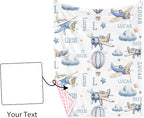 Personalized Infant Swaddle Blanket – Soft Flannel with Double-Layer Dotted Backing – Aircraft and Hot Balloon Design