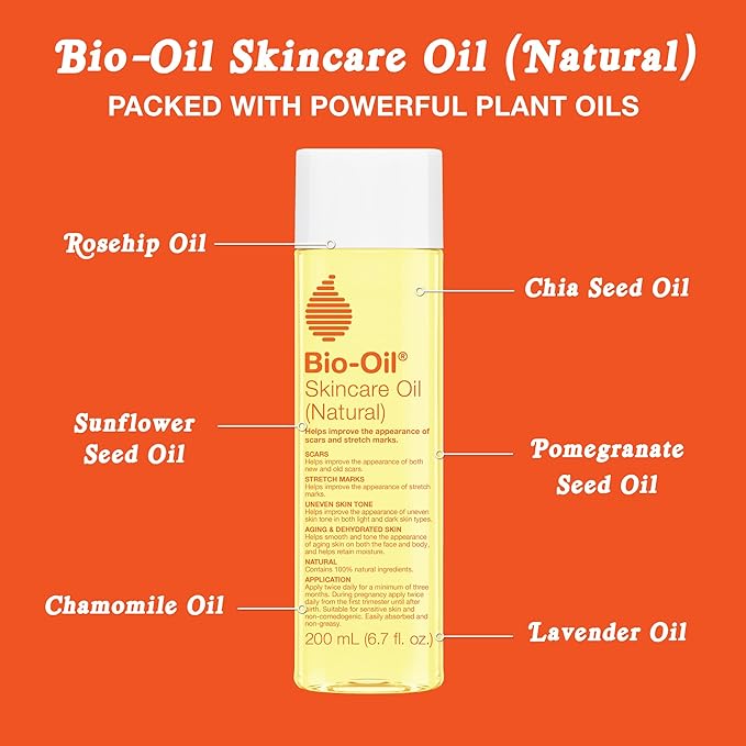 Bio-Oil Natural Skincare Oil, Serum for Scars and Stretch Marks, Face and Body Moisturizer for Dry Skin, Hair Oil, For All Skin Types, 6.7 Oz