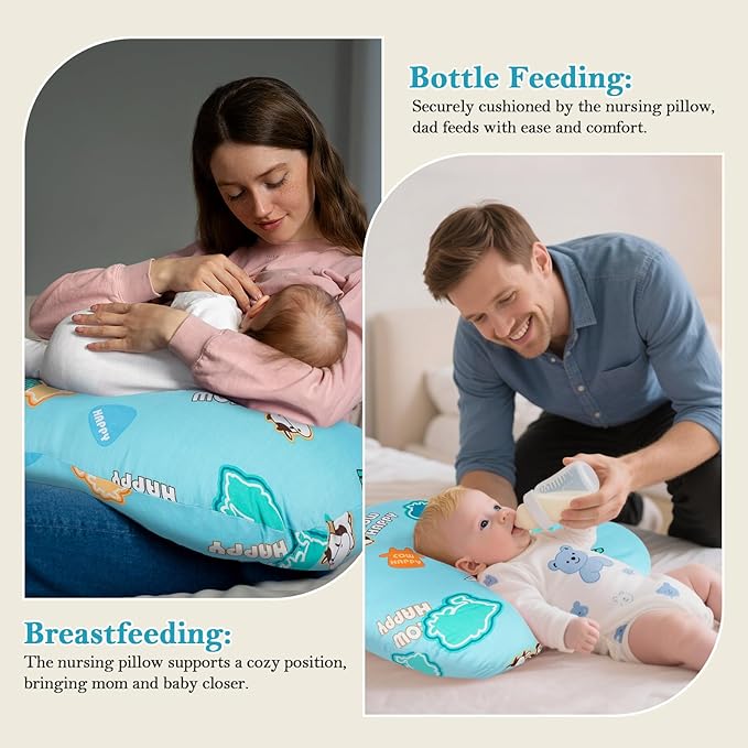 Nursing Pillow & Breastfeeding Pillow – Ergonomic C-Shape for Breastfeeding & Bottle Feeding, Standard Size Breathable with Washable Cover, Hypoallergenic,Tummy Time & Sitting Support ( 0-18Months)