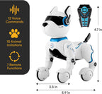 Top Race Rechargeable Robot Dog- Interactive Smart Robo Dog for Kids Ages 5-7 - Programmable with Remote Control, Voice and Touch Features - Realistic Actions and Perform Tricks - 4x5x6 Inches (White)