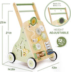 Wooden Baby Push Walker and Toddler Pull Learning Activity Toy - Develop Motor Skills & Creativity - Multiple Activities Center for 1-3 Years Old Boys and Girls