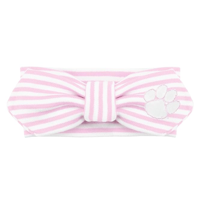 Creative Knitwear Clemson Tigers Infant Girls Pink/White Striped Hair Knot Headband Embroidered Logo - Size Newborn - 4T