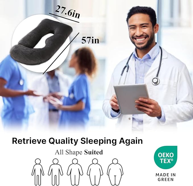 Pregnancy Pillow, Full Body Maternity Pillow 57 inch, with Removable Washable Cover - Sleep Support for Legs, Back, Neck, Shoulder, HIPS, Belly for Pregnent Women, Velvet (Coal-Black)