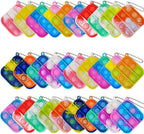 30 Pcs Tie Dye Squeeze Pop Bubble Simple Fidget Sensory Toys, Keychain Wrap Small Pop Bulk Classroom Prizes Relieve Anxiety Stress Toy for Kids Adult