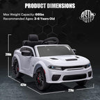 12V 7Ah Kids Electric Ride on Car, Licensed Dodge Charger SRT Hellcat, Battery Powered 4-Wheels Toy Car Electric Vehicle for Kids with Remote Control, 3 Speeds, LED Lights, Music (White)