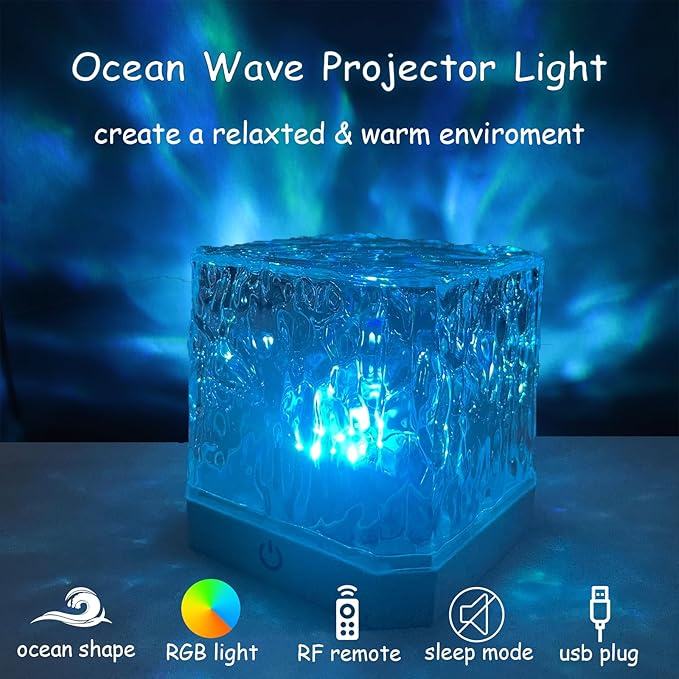 Ocean Lamp, 16 Colors Adjustable Northern Lights Projector, Mute Northern Lights Lamp, Aurora Light Projector with Remote for Bedroom Living Bath Bar