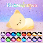 Night Light for Kids,16 Colors Cat Lamp Cute Lamp,Dimmable Baby Night Lights for Nursery,Silicone Rechargeable Nightlight for Kids Room,Kawaii Room Decor,Cat Gifts for Girls Gift for 3-6 Year Old Girl