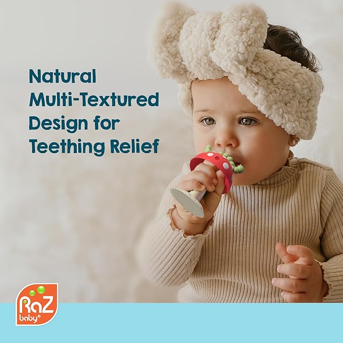 RaZbaby Chompy Grip Teether for Infant & Baby 3M+ Silicone Teething Toy with Suction Base and Multi-Texture Design for Teething Relief - Soothes Sore Gums & Easy-to-Hold Teether, BPA Free - Blue