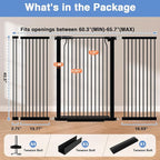 60.2"-65.7" Baby Gates Extra Wide, 40.5" Tall Dog Gate Indoor, Walk Through Pet Gates for Doorways Kitchen No Drilling Auto Close Pressure Mounted Safety Child Toddler Gate, Black