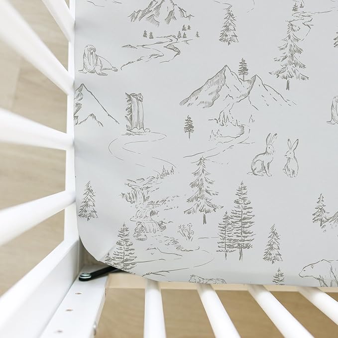 Crib Sheets Neutral - Fitted Baby Crib Sheets Bed for Girl Boy - 2 Pack Standard & Toddler Mattress - Buttery Soft Organic Cotton Blend (Arctic Journey)