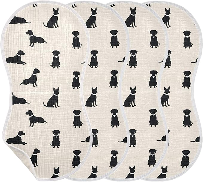 4 Pack Muslin Burp Cloths Dogs Beige Cotton Baby Burp Cloths Absorbent Soft Burping Cloth Washcloths for Newborn Babies Boys Girls 22x11 Inch