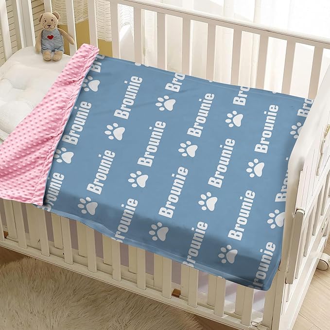 Personalized Baby Blankets for Boys Girls, Custom Name Blue Dog Paws Pattern Baby Blanket, Soft Minky Dot Blanket for Newborns and Toddlers, Ideal for Baby Showers Christmas Brithday Gifts