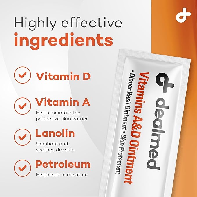 Dealmed A&D Ointment | Diaper Rash Cream for Baby with Vitamins A & D | Moisturizing Skin Protectant | Soothes and Nourishes | Healing Ointment for Dry and Cracked Skin (144 Packets/Box, Pack of 1)