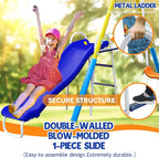 5-in-1 Backyard Swing Set for Kids Ages 3-8 | Outdoor Playset with Slide, 2 Safe Swing Seats, Basketball Hoop & Gymnastics Rings | Heavy-Duty HDPE & Steel Frame