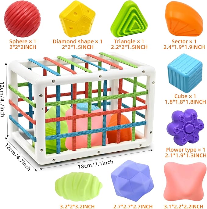 Baby Sensory Activity Toys for 1 Year Old Boy Girl Gifts, Sensory Shape Sorter Cube with Soft Textured Balls for 6 12 18 Months Infants Motor Skills Early Development, Toddlers 1 2 Birthday Gift