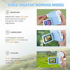 1000X Handheld Microscope for Kids, 4K 2.0" Screen Mini Pocket Microscope with 6 Adjustable LED Lights, Edu Science Birthday Gifts for Kids Ages 8-12, 32G SD Card Included - Blue