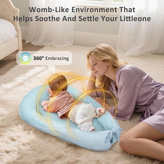 Baby Lounger – Soft & Breathable Newborn Nest for Infants 0-24 Months, Organic Cotton Baby Pillow for Tummy Time, Playtime & Travel, Newborn Babies Essential Gift