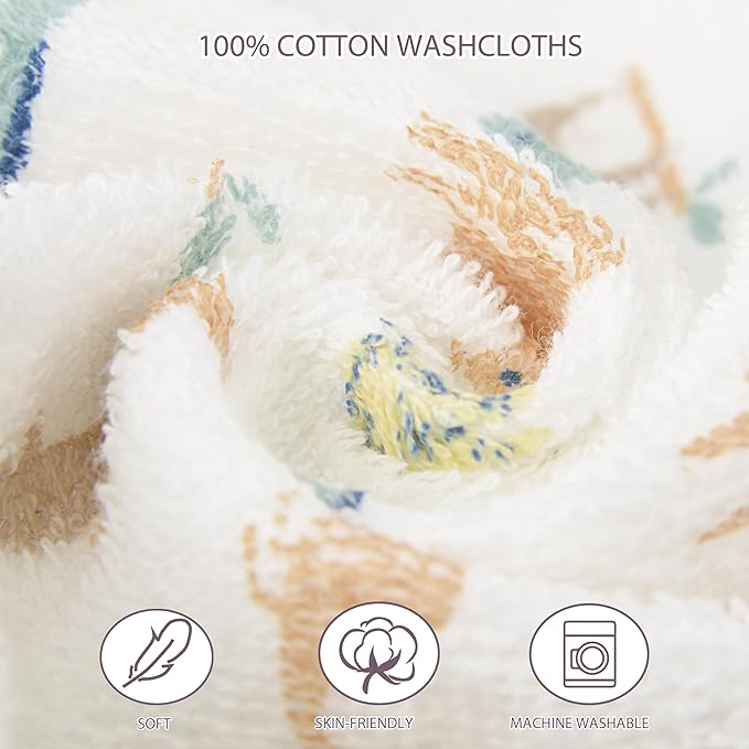 Baby Washcloths 6 Pack 100% Cotton Soft and Absorbent Terry 10" x 10" Wash Cloths Wipes for Face Hand Body Burp Rag with Sensitive Skin for Newborns Infants Toddlers