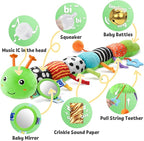 LIGHTDESIRE Baby Toys Musical Caterpillar,Infant Toys Stuffed Animals with Ruler Design,Mirror,Pull String&Ring Bell,Baby Teething Toy for Tummy Time Toy Newborn Boy Girl 3 6 12 Months(Grass Green)