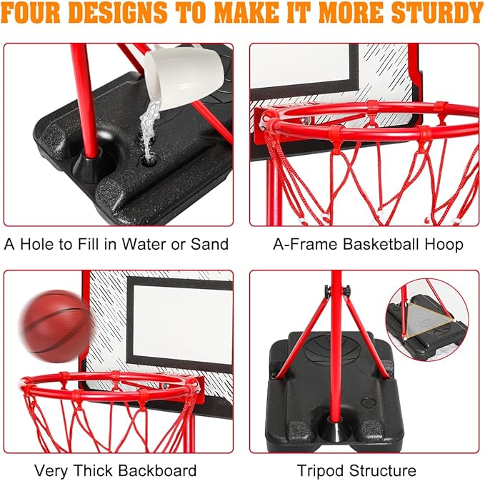 Meland Kids Basketball Hoop - Adjustable Height 2.9ft-6.2ft Toddler for Kids, Goal Indoor & Outdoor Toys Backyard Outside Boys Age 3 4 5 6 7 8 Years Gift