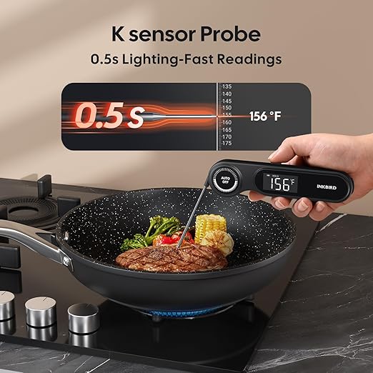 0.5 Seconds Rechargeable Instant Read Meat Thermometer for Cooking, INKBIRD Digital Food Thermometer with VA LCD Screen -58.0℉~572℉ Waterproof Kitchen Thermometer with Magnet, Candy Grill BBQ Frying