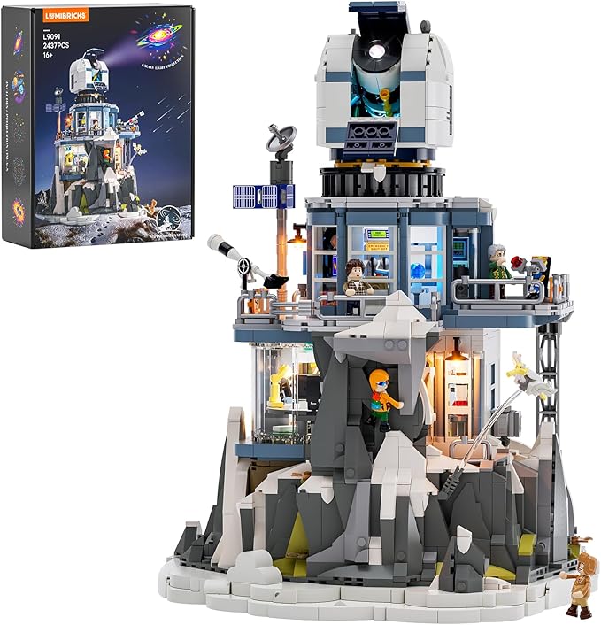 Alpine Observatory Lighting Building-Bricks Set with The Galaxy Projector, 2437 Pcs Space Themed Room Decor for Astronomy and Space Lovers