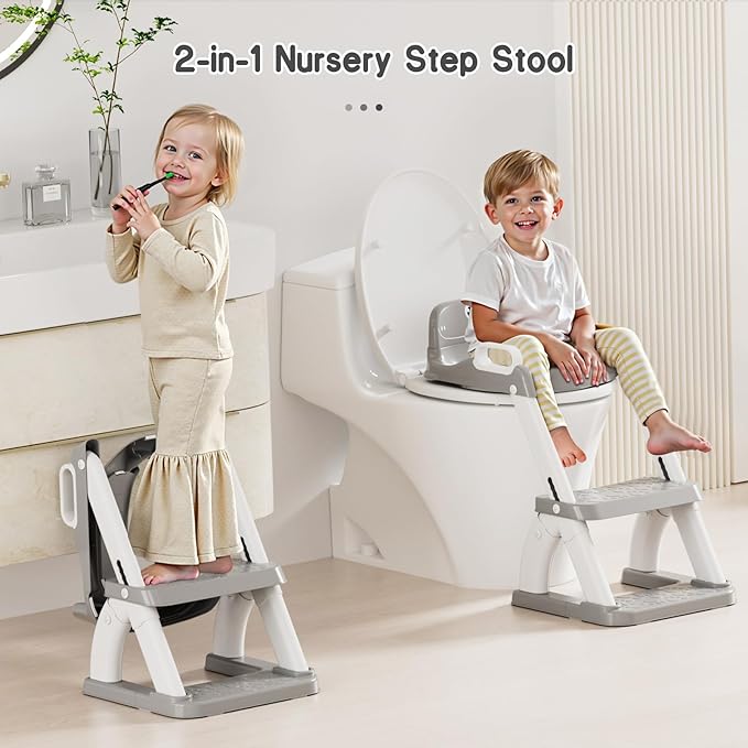 Potty Training Seat, Toddler Toilet Seat for Kids Boys Girls, 2 in 1 Potty Training Toilet for Kids, Splash Guard Anti-Slip Pad Step Stool, Adjust High Potty Chair for Toddler Kid Boys Girls