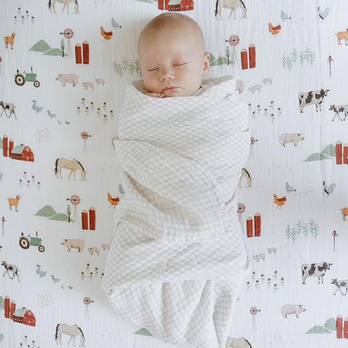 Little Unicorn Premium Crib Sheet | Breathable & Super-Soft Muslin Fabric (Farmyard)