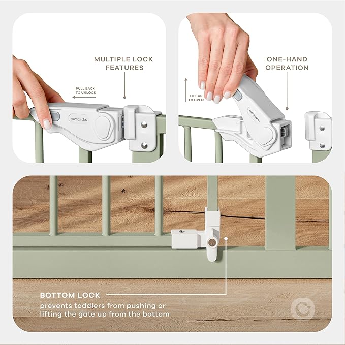 Comfy Cubs Baby Safety Gate with 3 Extensions - Adjustable 42" x 1.9" x 30" Q195 Steel Doorway Barrier - Powder-Coated Finish for Stairs and Doorways - Walk-Through Design Pet Gate - Sage