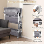 BABY JOY Portable Baby Changing Table, Foldable Waterproof Diaper Changing Station w/Wheels, Adjustable Height, Storage Basket, Shelves & Trash Bin, Mobile Nursery Organizer for Newborn Infant, Gray