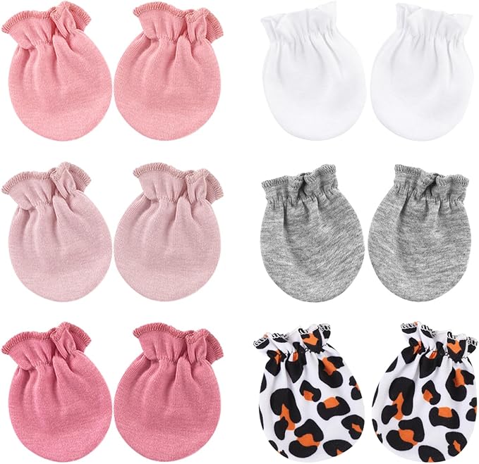 BQUBO Newborn Infant Toddler Mittens No Scratch Cotton Elastic Wrist Gloves Hypoallergenic for 0-6 Months Baby Boys Girls