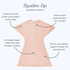 SleepingBaby Zipadee-Zip Transition Swaddle - Cozy Baby Swaddle Blanket with Zipper Convenience - Roomy Wearable Blanket for Easy Diaper Changes - Stripes Strawberry/Cream, Large (12-24 Month)
