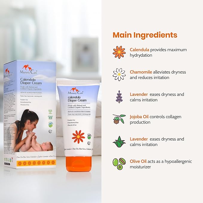 Mommy Care Natural Baby Calendula Diaper Rash Cream - Gentle & Soothing Barrier Paste, Prevents & Relieves Rash 120 ml / 4.06 fl oz