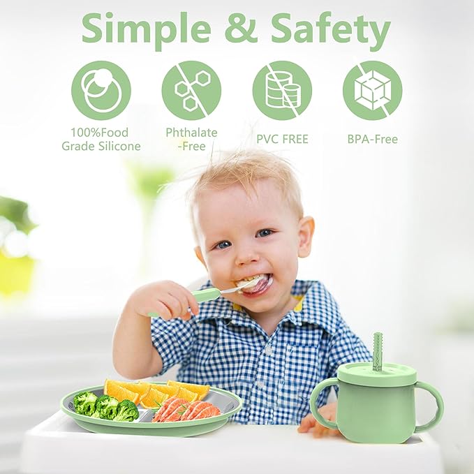 13 Pack Silicone Baby Feeding Set, BPA-Free Toddler Feeding Supplies, Include Suction Plates, Baby Bowls, Silicone Fork & Spoon, and More, First Stage Baby Dish Set - 6+ Months
