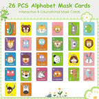 2025 New Alphabet ABC Flash Cards with Animal Masks, 26 Pcs Animal mask Alphabet Cards, Interactive Education Games, Learn Letters, English Phrases