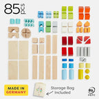 HABA Colored Wooden Building Blocks - Set of 85 Piece Set of Wooden Toys, Stacking Toys for Toddlers 1-3 Ideal Open Ended STEM Play (Made in Germany)