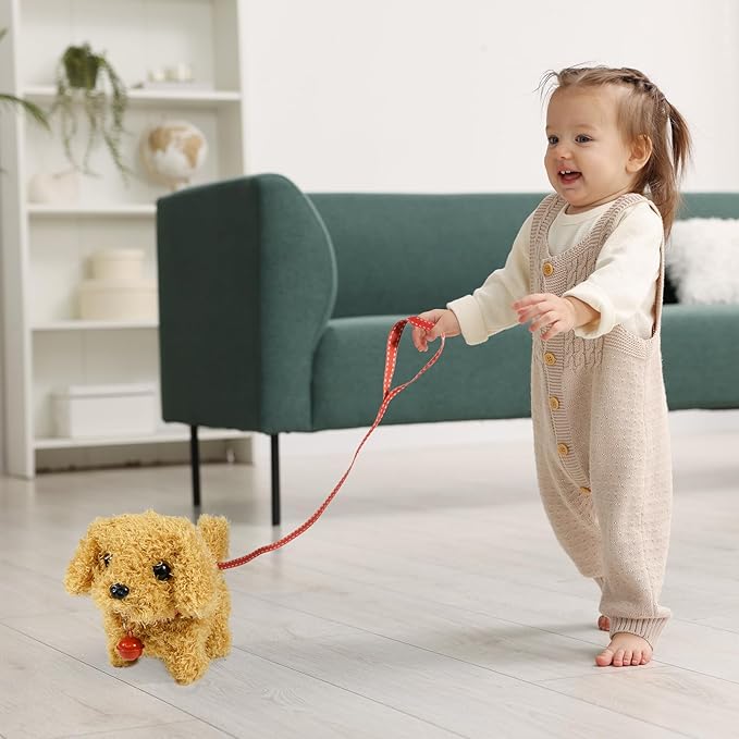 Plush Toys Walking Dog Toys That Can Walk, Bark and Wag Tail,Interactive Electronic Pet Toys Puppy with Leash,Easter Christmas Birthday Gift for Toddlers Kids