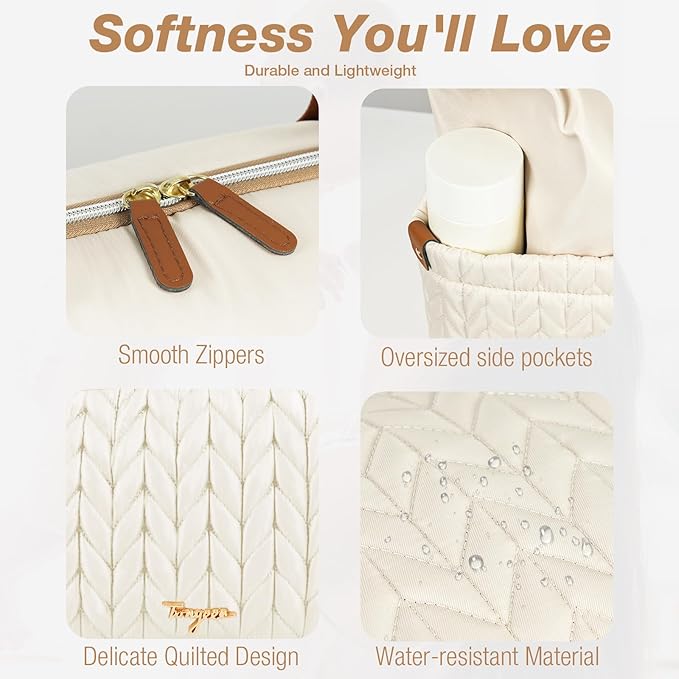 Diaper Bag Tote, Large Baby Diaper Bags Waterproof, Hospital Bag for Labor Delivery with Pacifier Case, Changing Pad, Shoulder Strap, Beige